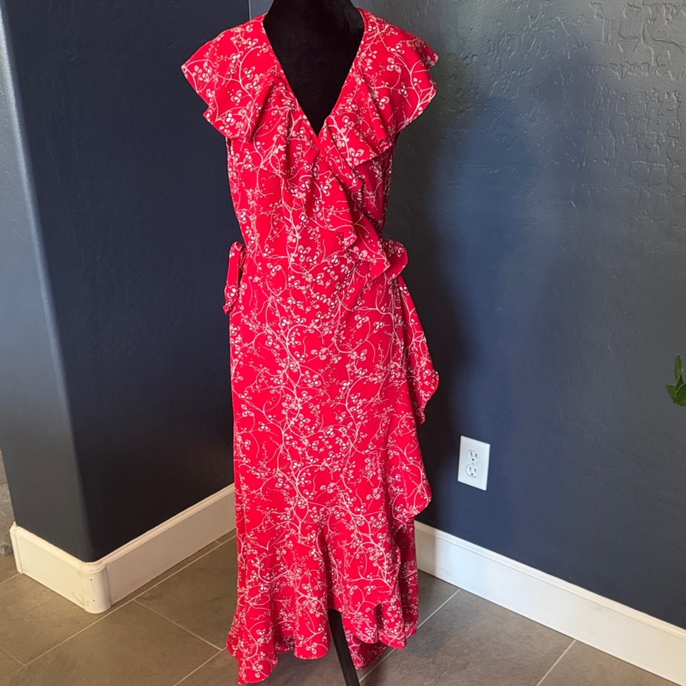 Elegant Asymmetrical Red Floral Dress